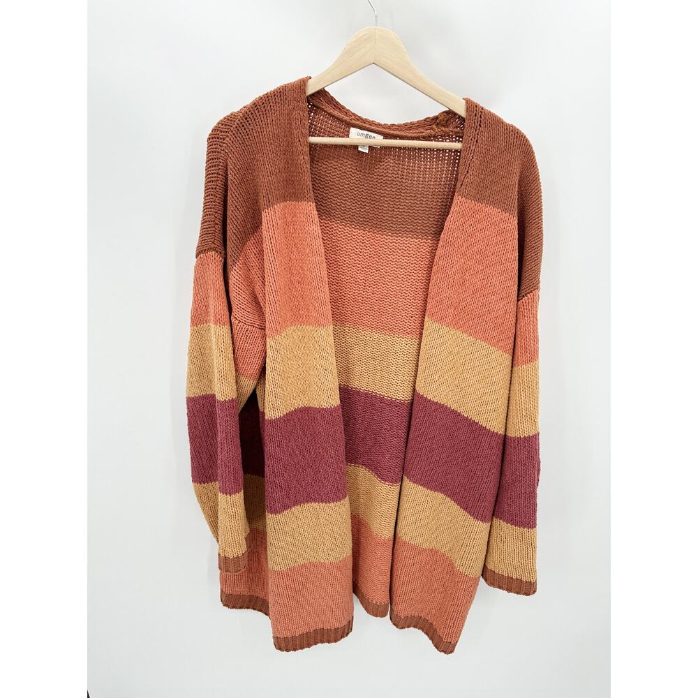 Umgee Pink Orange Sunset Stripe Long Sleeve Knit Cardigan Sweater Womens Medium‎